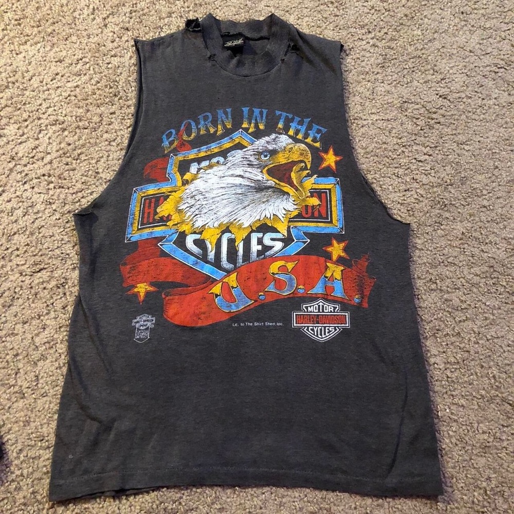 Vintage 80s Harley Davidson Eagle born in the USA single stitch shirt mens XS - Picture 1 of 4